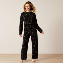 Load image into Gallery viewer, Ariat Women&#39;s Dreams Pajama Set (BLACK CATTLE BRAND PRINT)
