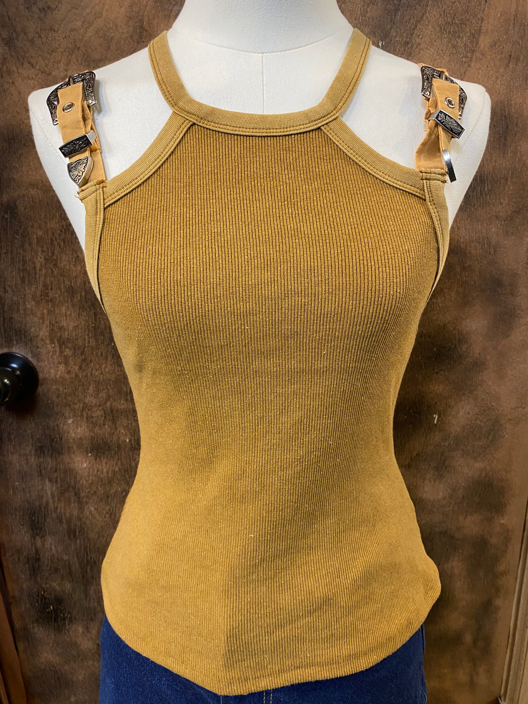 Camel Buckle Strap Crop Tank
